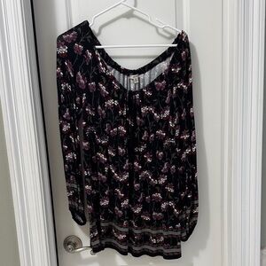 Sophie Max Black Tunic with Plum and Cream Floral Print